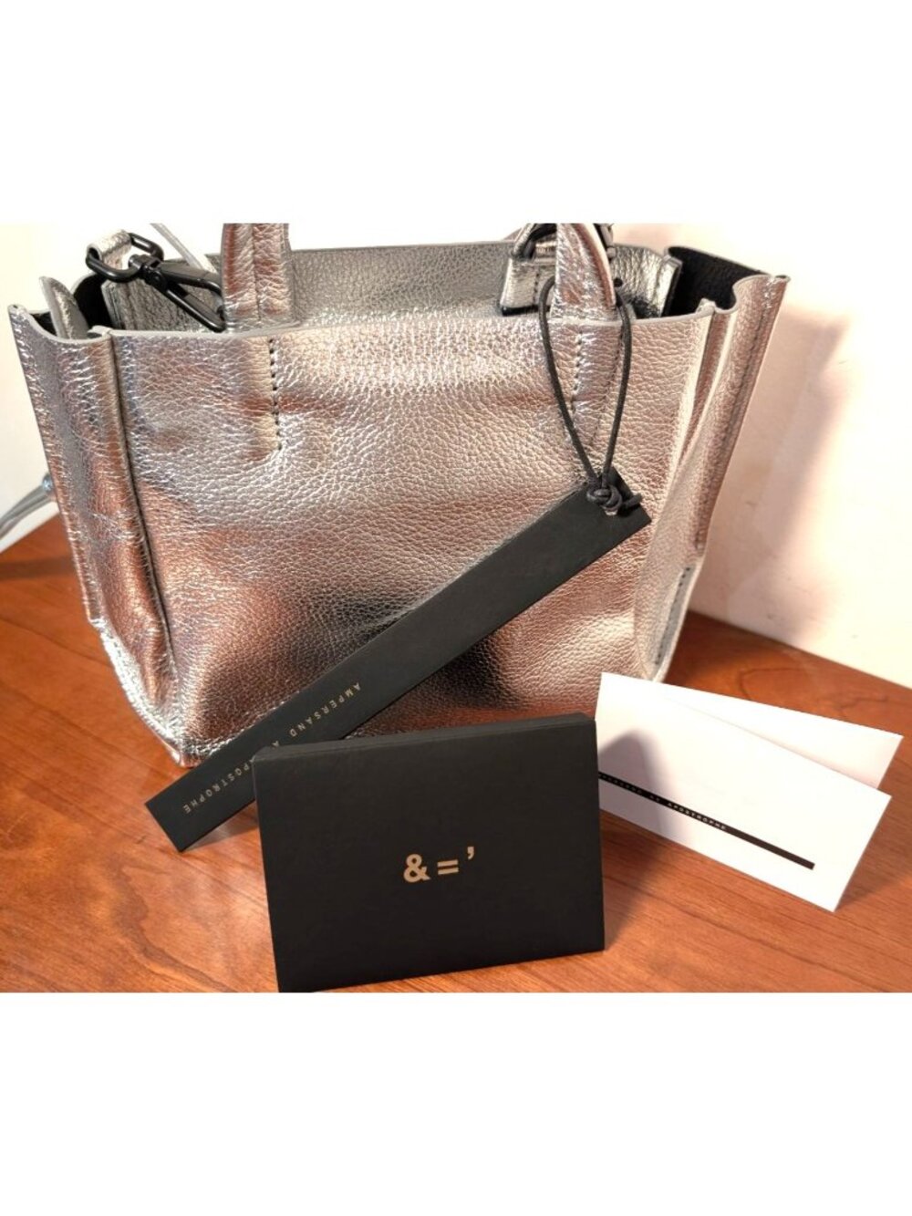 NEW Ampersand As Apostrophe Micro Tote in Silver Metallic